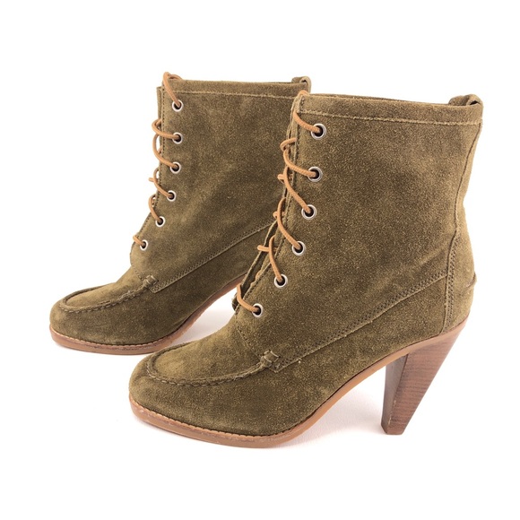 KORS Michael Kors Taupe Olive Suede Leather Ankle Boots 8.5M - Picture 2 of 12
